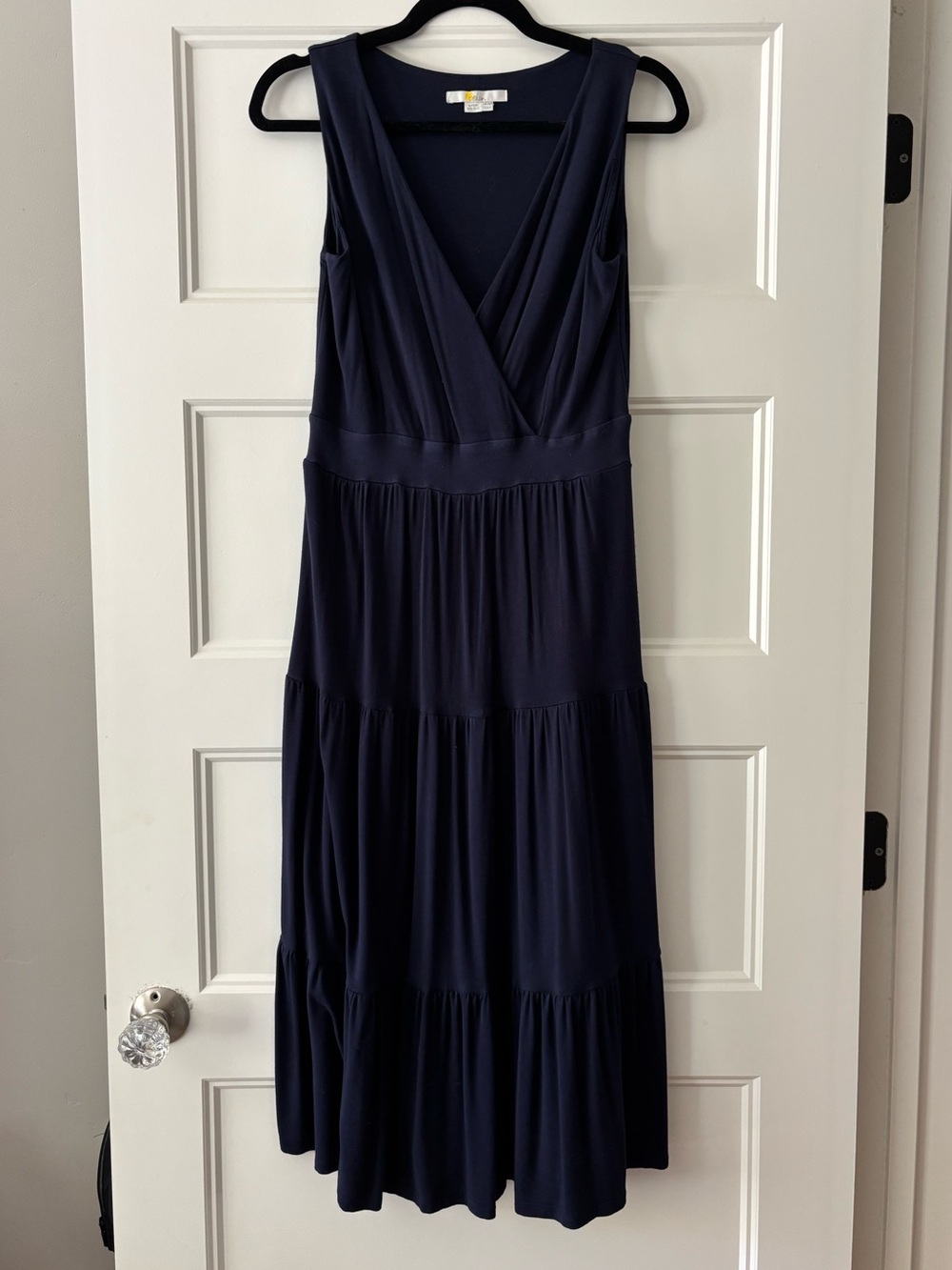 Boden Navy V-Neck Tiered Maxi-Midi Dress